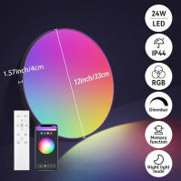 CANMEIJIA LED stropní světlo IP44, 12palcová 24W inteligentní stropní světla RGB stmívatelná s dálkovým ovládáním Stropní světla